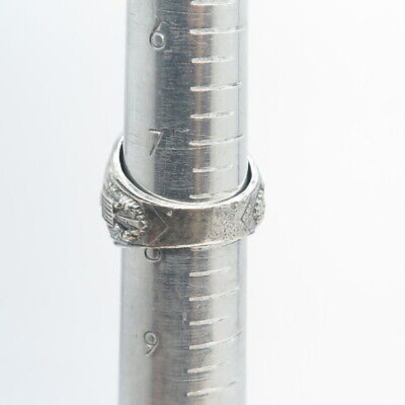 CREST CRAFT 925 Sterling Silver Antique Art Deco Blue Glass US Army Ring Size 8 - Picture 8 of 9